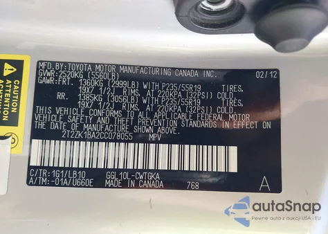 2012 Lexus Rx 350 из США, поврежденный, VIN 2T2ZK1BA2CC078055